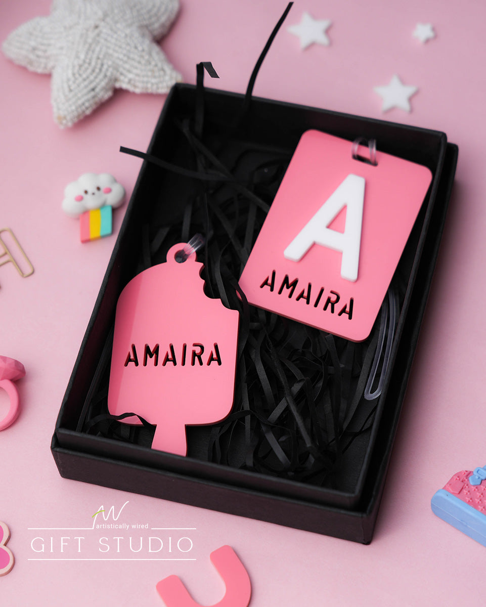 Kids Name Tag Gift Set - Berry Pink