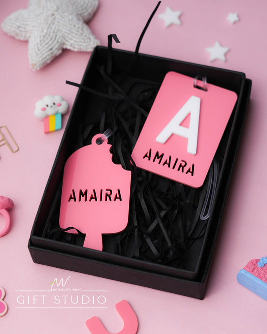 Kids Name Tag Gift Set - Berry Pink