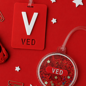 Block Letter  + Confetti Tag - Fiery  Red