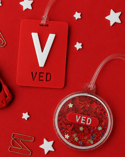 Block Letter  + Confetti Tag - Fiery  Red