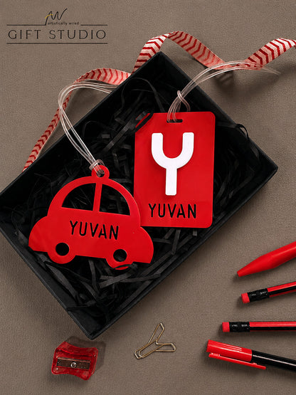 Kids Name Tag Gift Set - Fiery Red