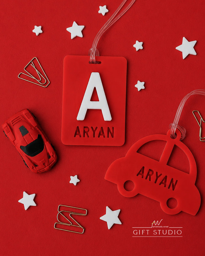 Kids Name Tag Gift Set - Fiery Red
